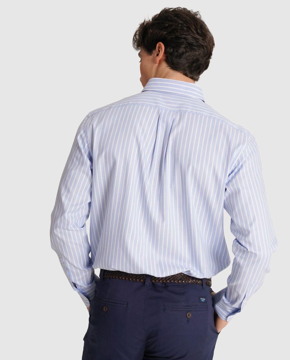 Camisa de Manga Comprida e Corte a Direito com Design Às Riscas Azul-2