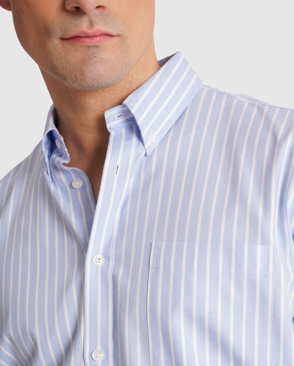 Camisa de Manga Comprida e Corte a Direito com Design Às Riscas Azul-3