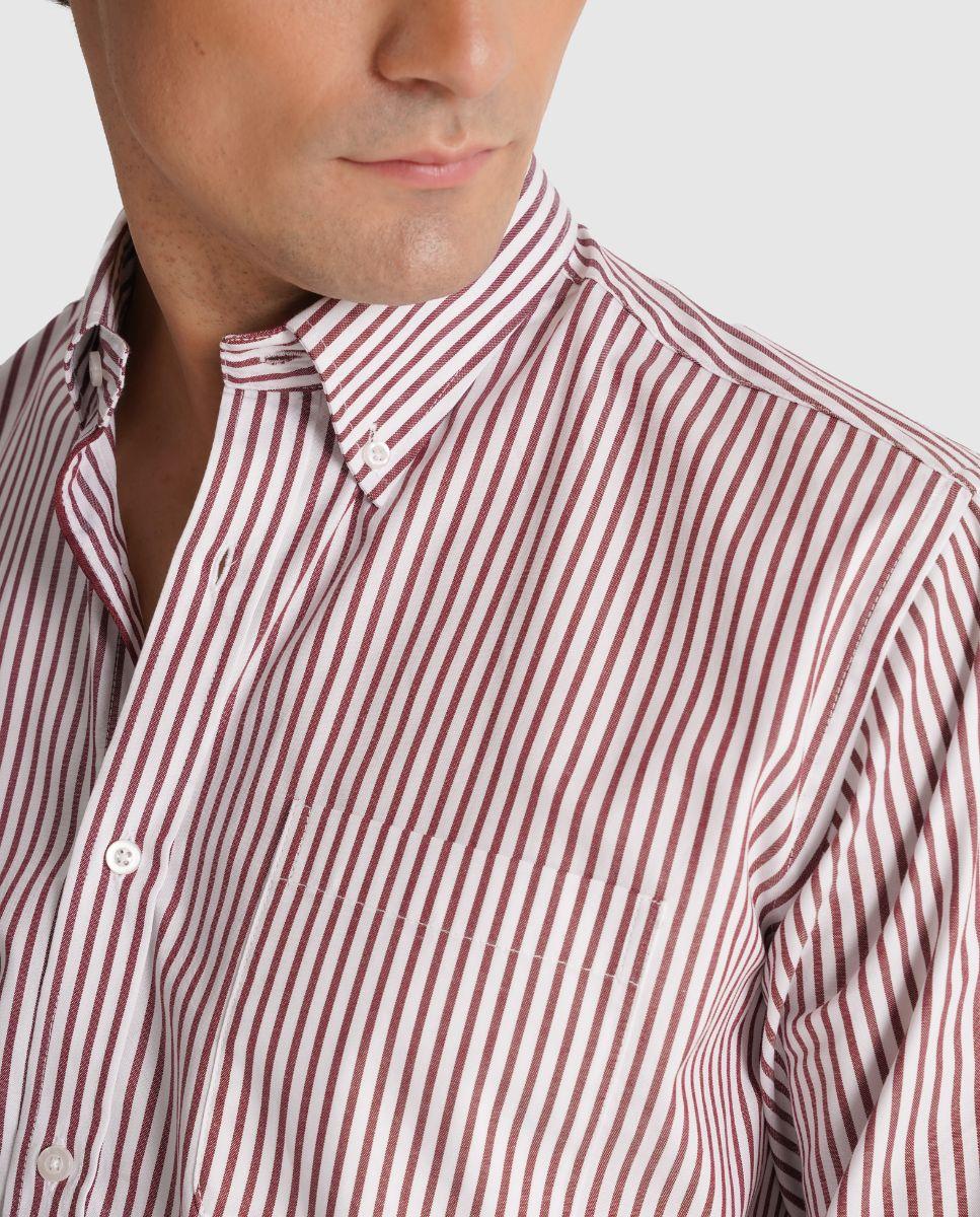 Camisa Às Riscas com Corte Regular Vermelho-3