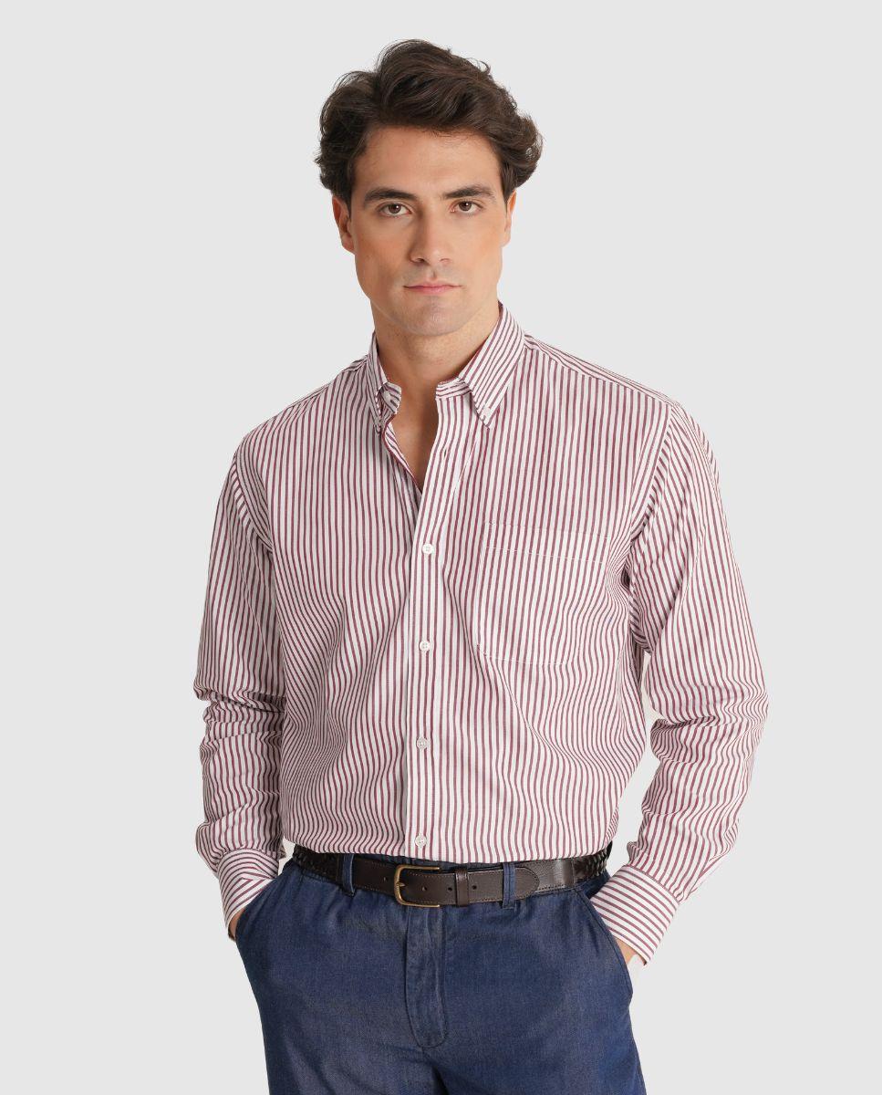 Camisa Às Riscas com Corte Regular Vermelho-1
