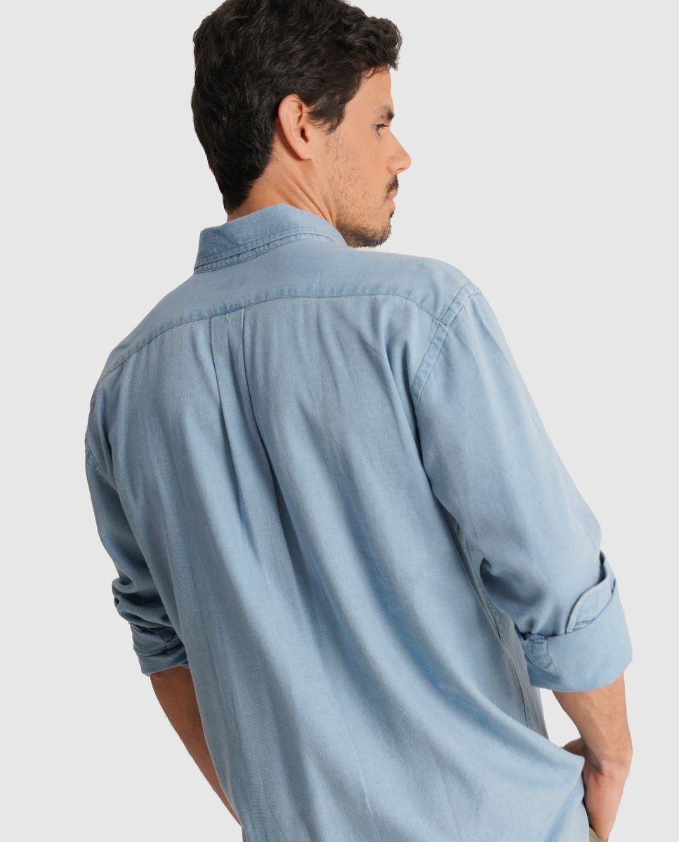 Camisa de Manga Comprida com Corte Regular Azul-2