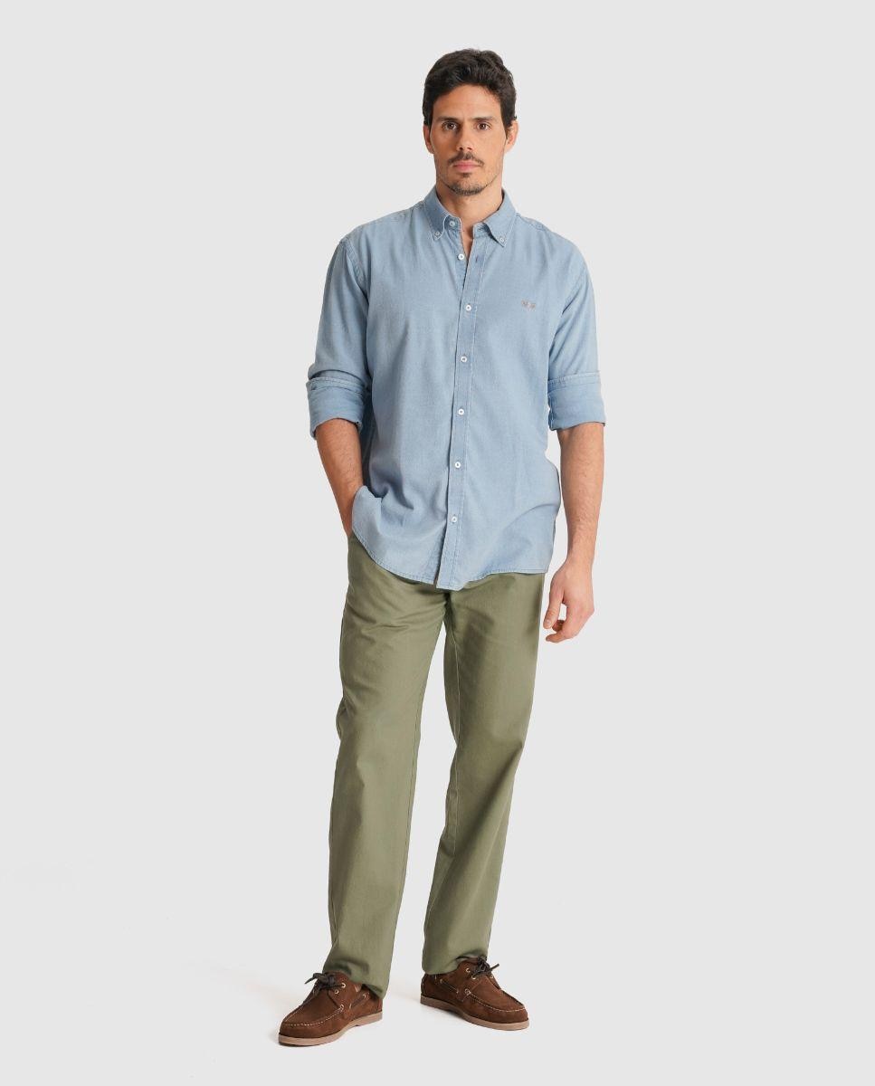 Camisa de Manga Comprida com Corte Regular Azul-3