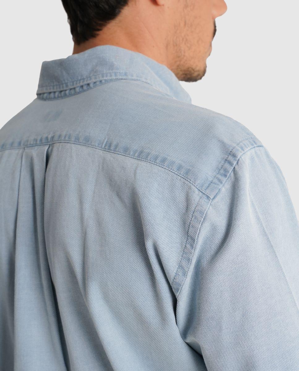 Camisa de Manga Comprida com Corte Regular Azul-2
