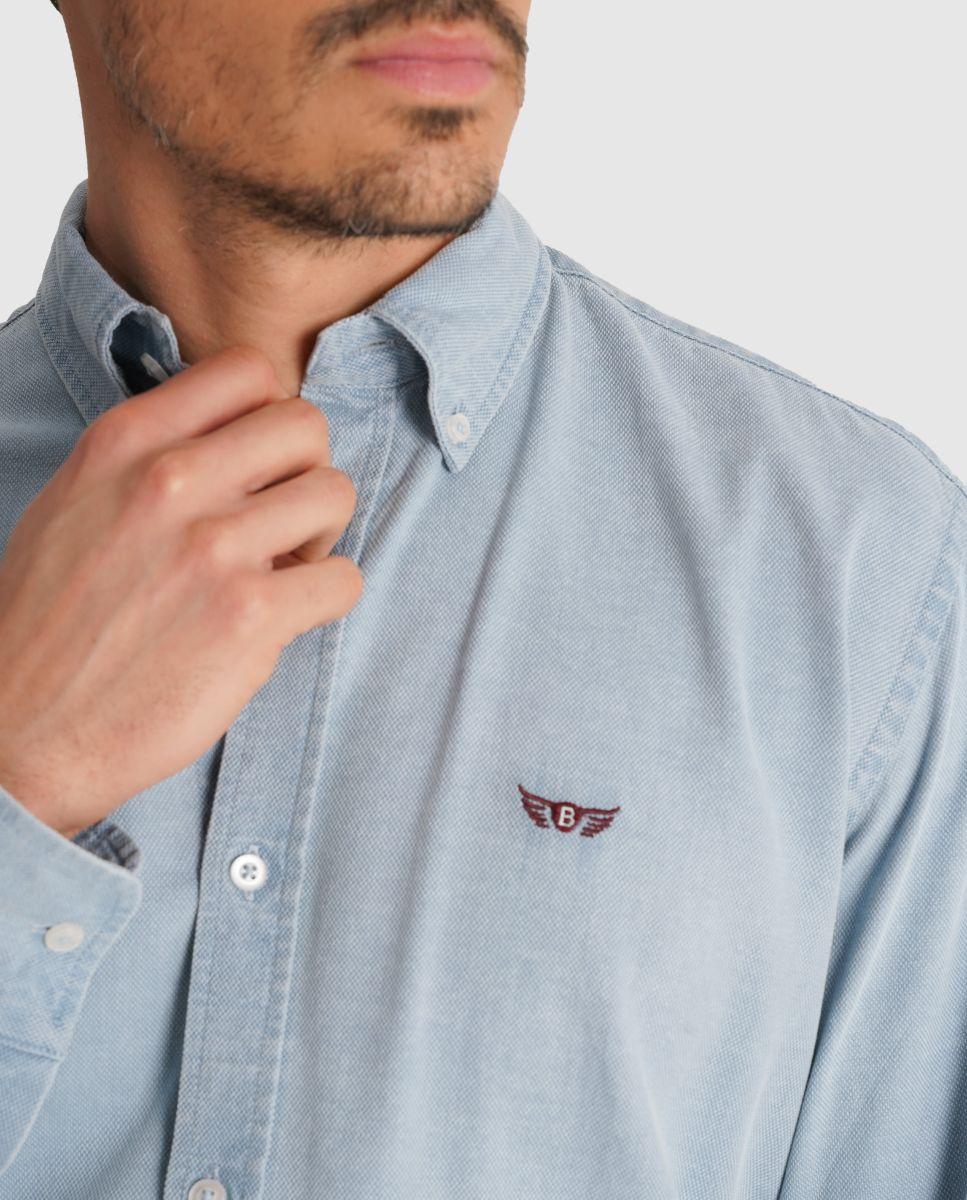 Camisa de Manga Comprida com Corte Regular Azul-3