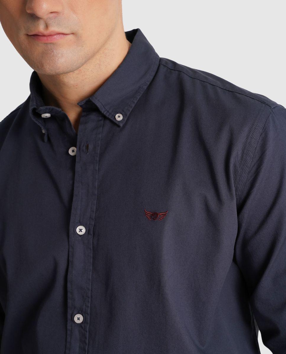 Camisa de Manga Comprida com Corte Regular Azul-3