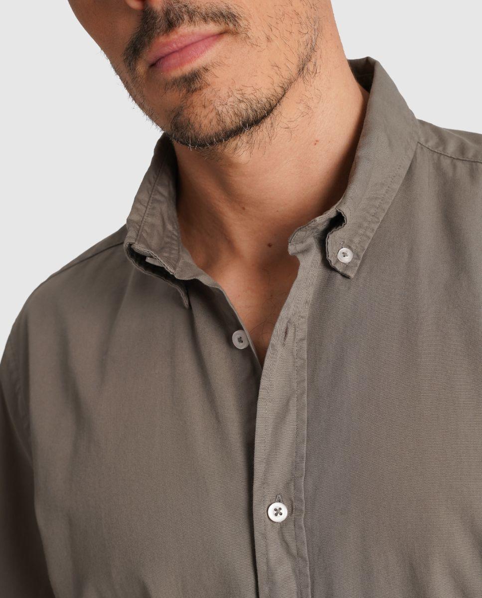 Camisa de Linho com Corte Regular Verde-3