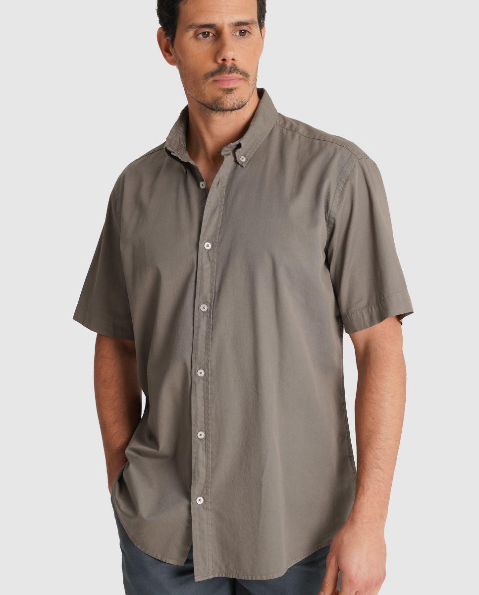 Camisa de Linho com Corte Regular Verde-1
