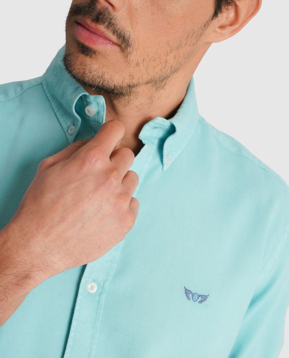 Camisa de Manga Comprida com Corte Regular Azul-turquesa-3