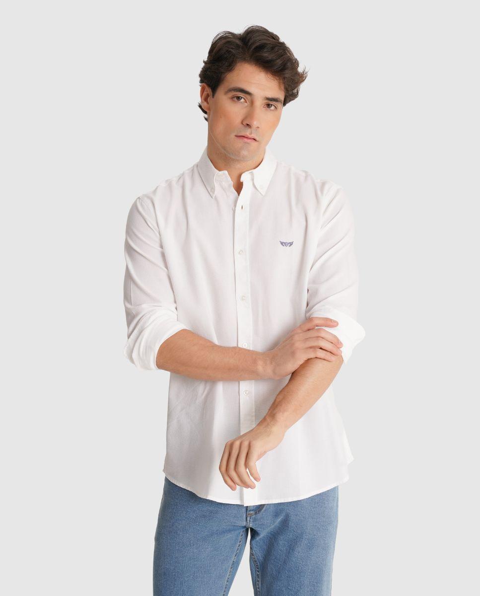 Camisa de Manga Comprida com Corte Regular Branco-1