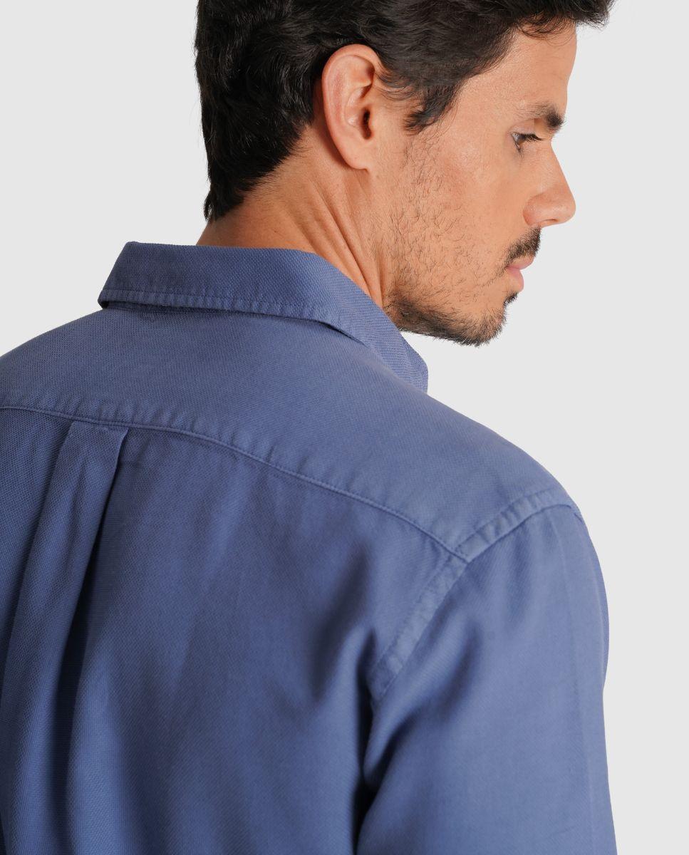 Camisa de Manga Comprida Ajustada Azul-2