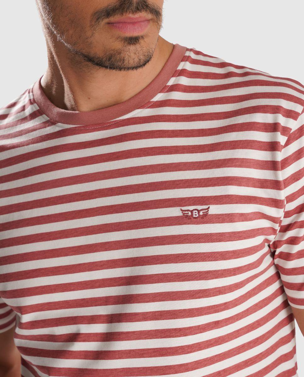 T-shirt de Manga Curta e Design Às Riscas Rosa-2