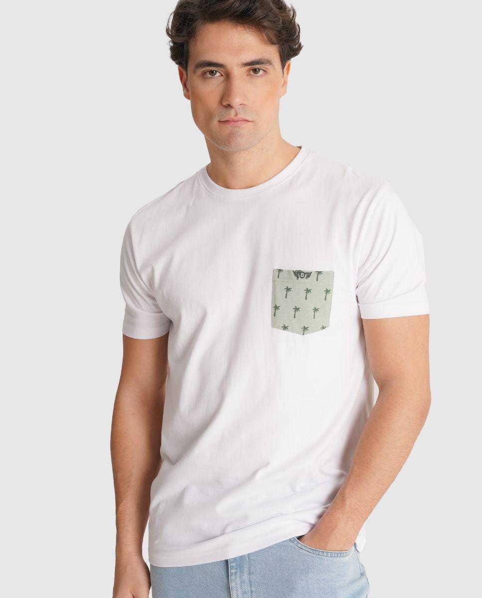 T-shirt de Manga Curta e Bolso Frontal Branco-1