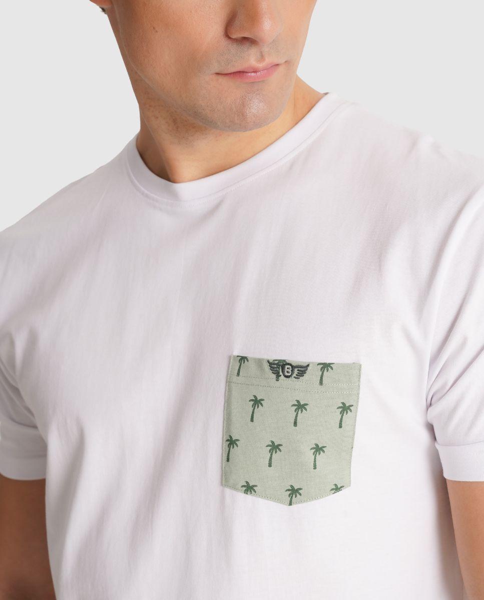 T-shirt de Manga Curta e Bolso Frontal Branco-3