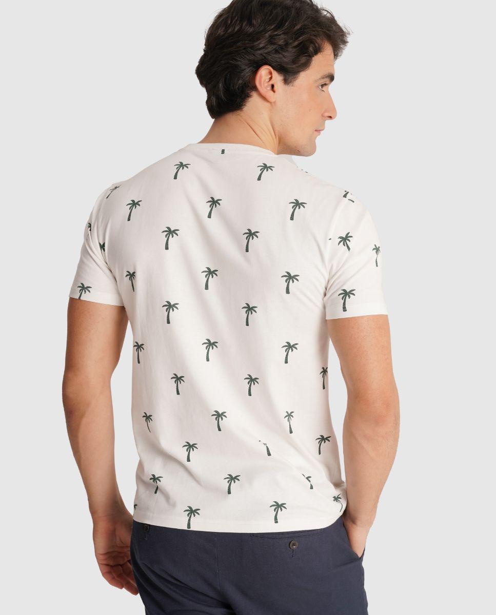 T-shirt de Gola Redonda com Estampado Cinzento-2