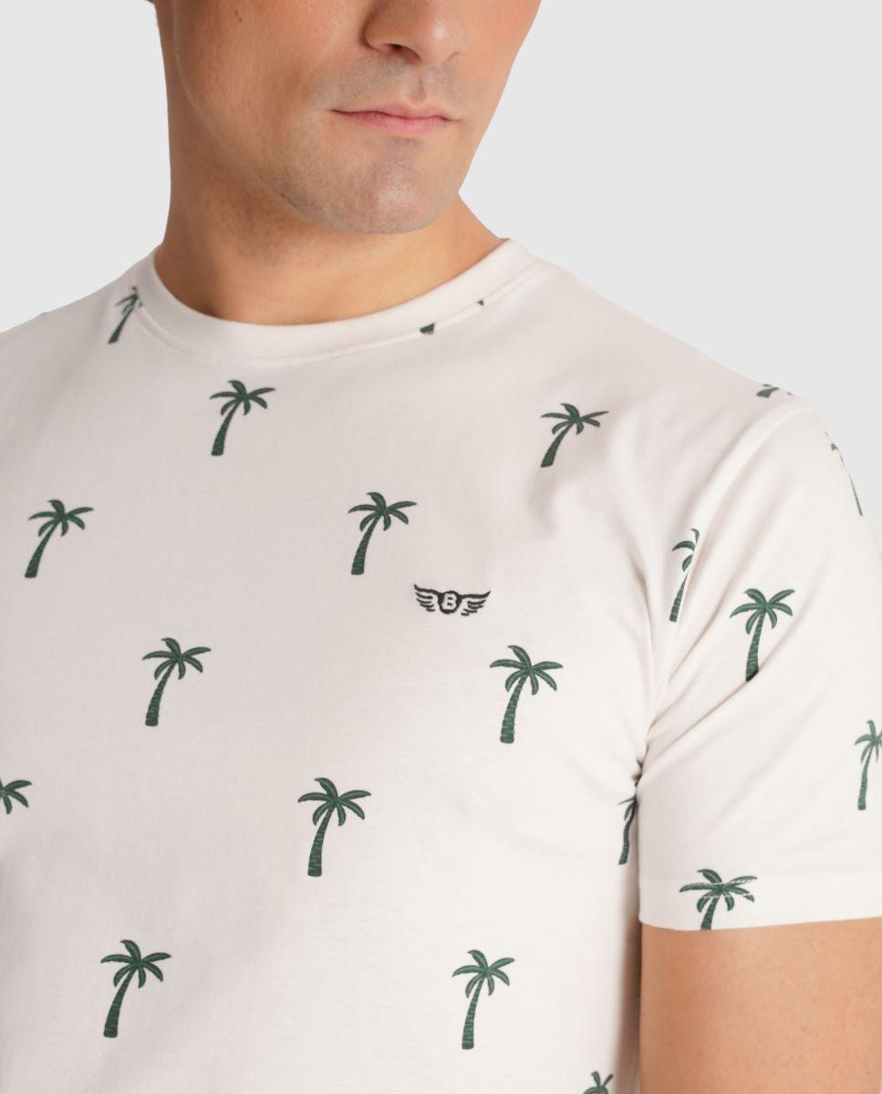 T-shirt de Gola Redonda com Estampado Cinzento-3