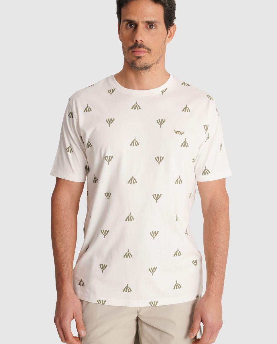 T-shirt de Gola Redonda com Estampado Cinzento-1