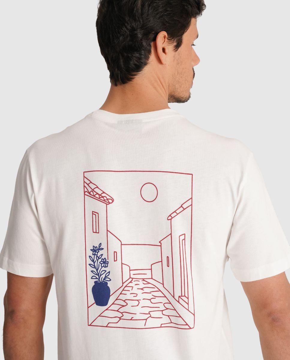 T-shirt de Gola Redonda com Estampado Cinzento-2