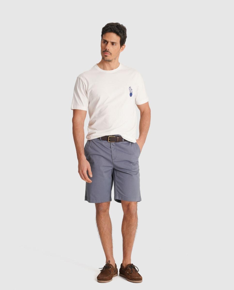 T-shirt de Gola Redonda com Estampado Cinzento-3