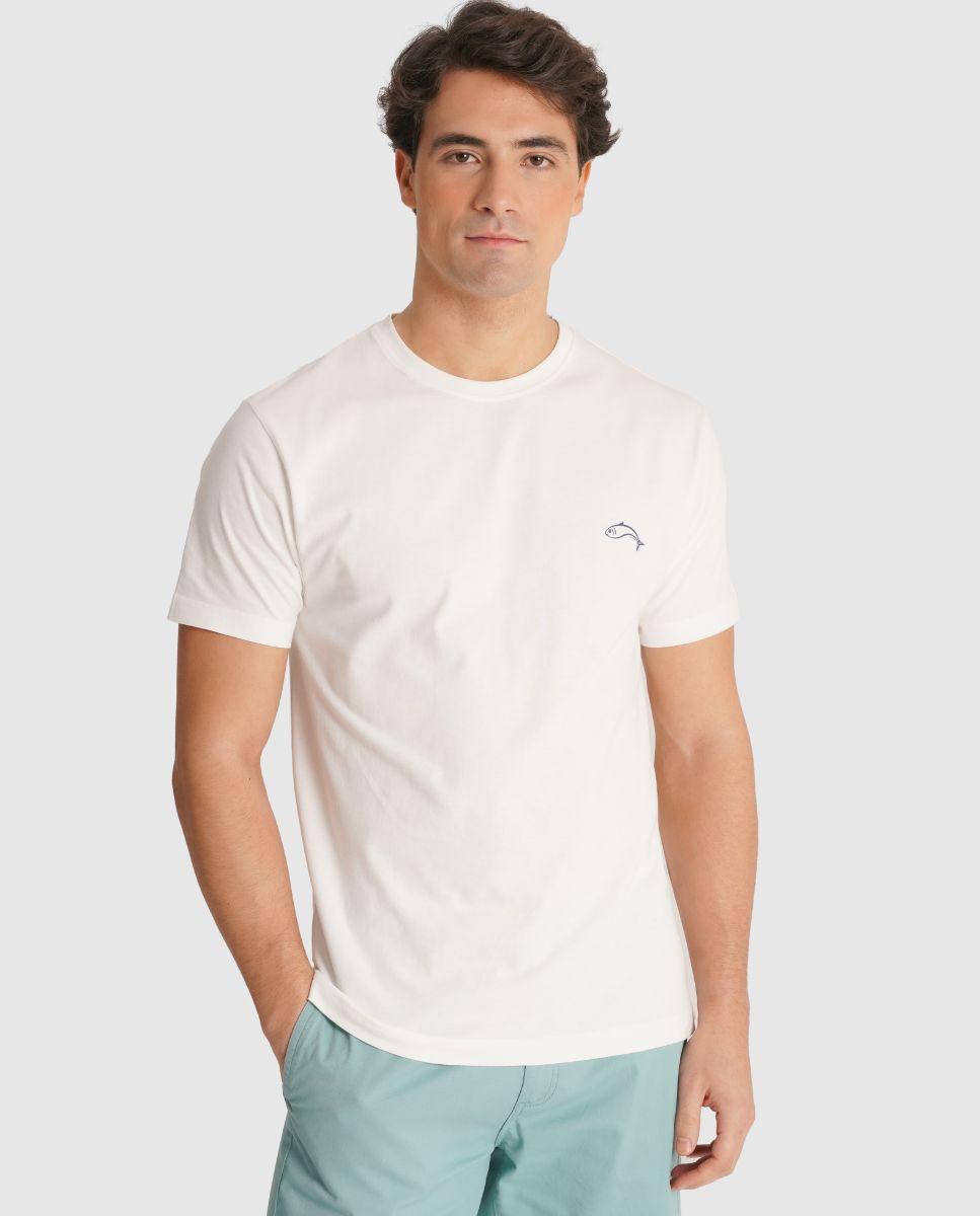 T-shirt de Gola Redonda com Estampado Cinzento-1