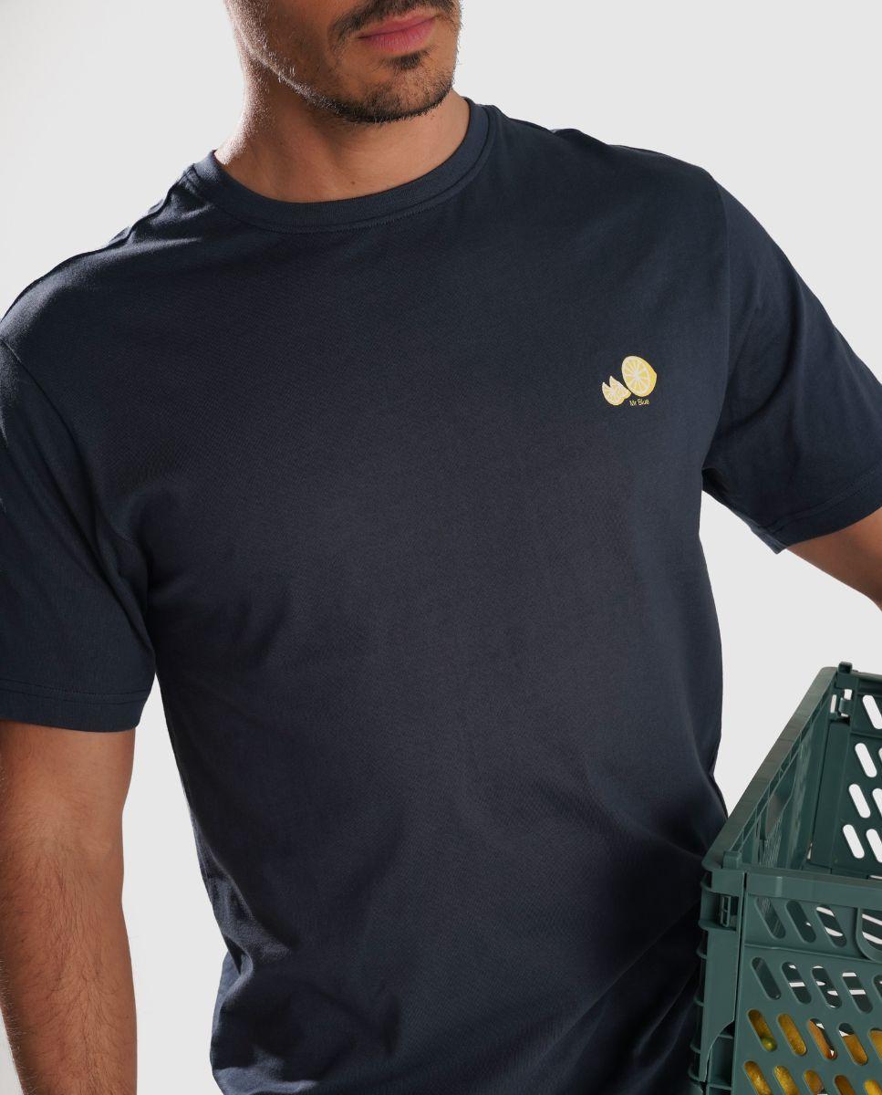 T-shirt de Gola Redonda com Estampado Cinzento-1