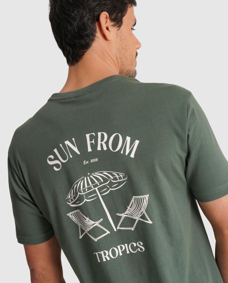 T-shirt de Gola Redonda com Estampado Verde-2