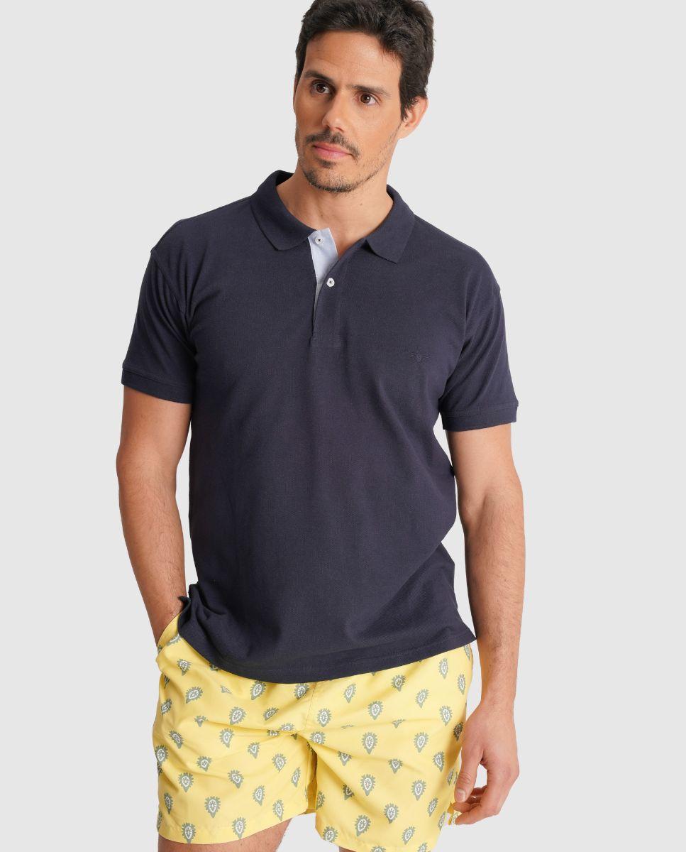 Imagem 0 de Polo Azul de Manga Curta, Corte Regular