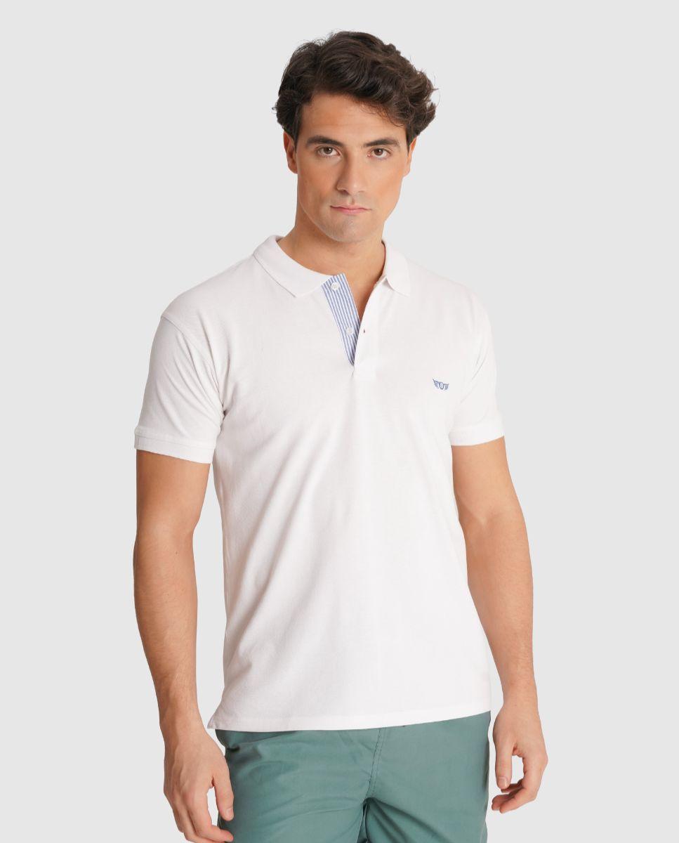 Polo de Manga Curta e Gola Tipo Camisa Branco-1