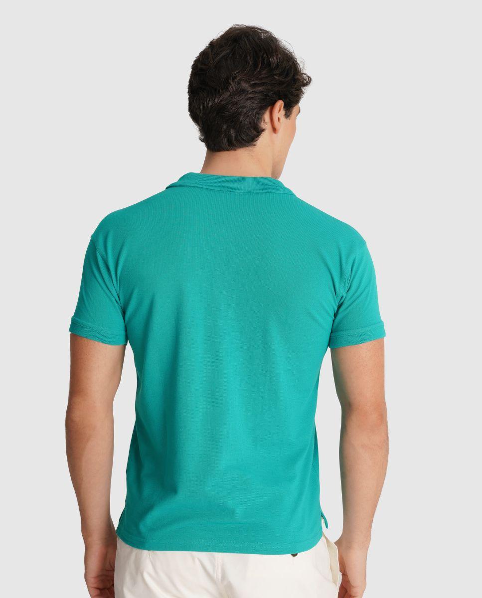 Polo de Manga Curta e Gola Tipo Camisa Azul-turquesa-2