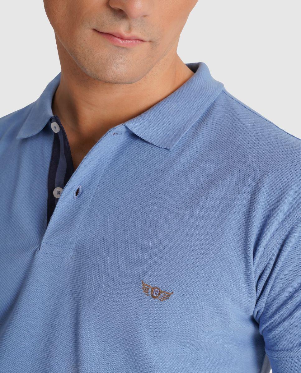 Polo de Manga Curta e Gola Tipo Camisa Azul-claro-2