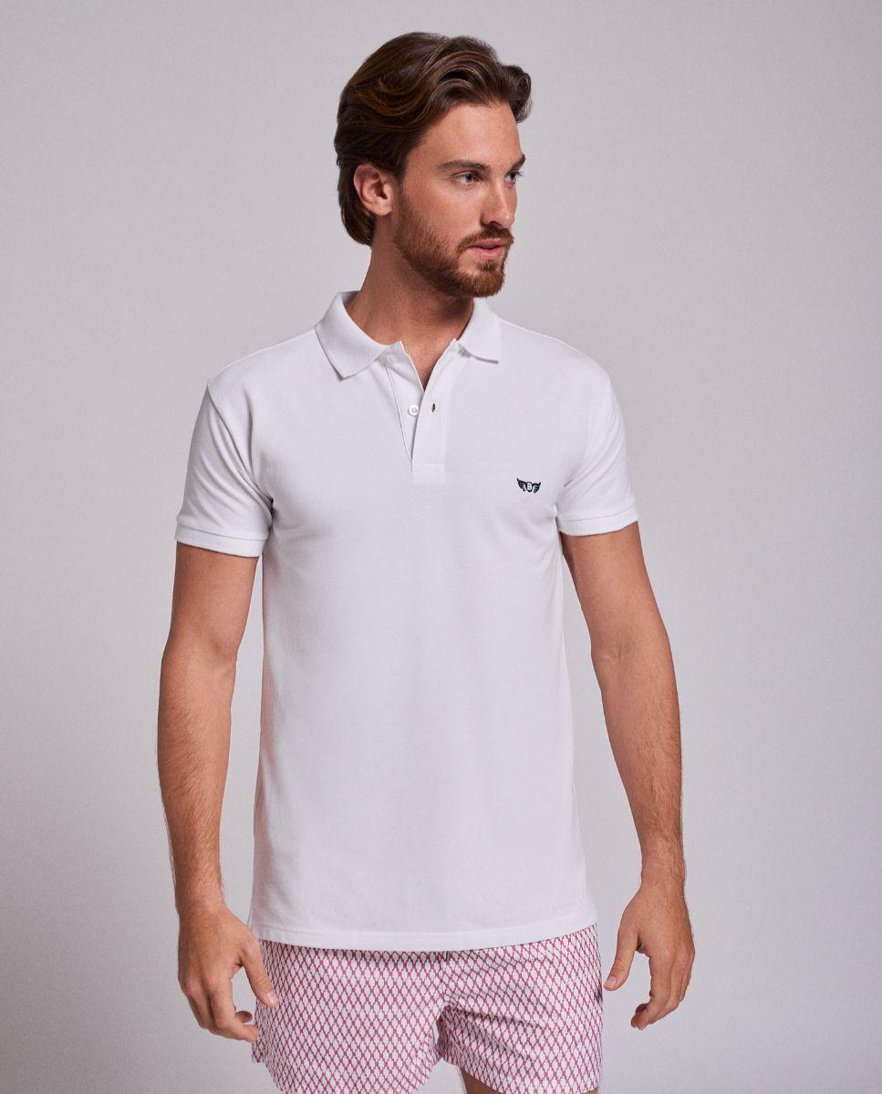 Polo de Manga Curta e Detalhe de Marca Bordado Branco-1