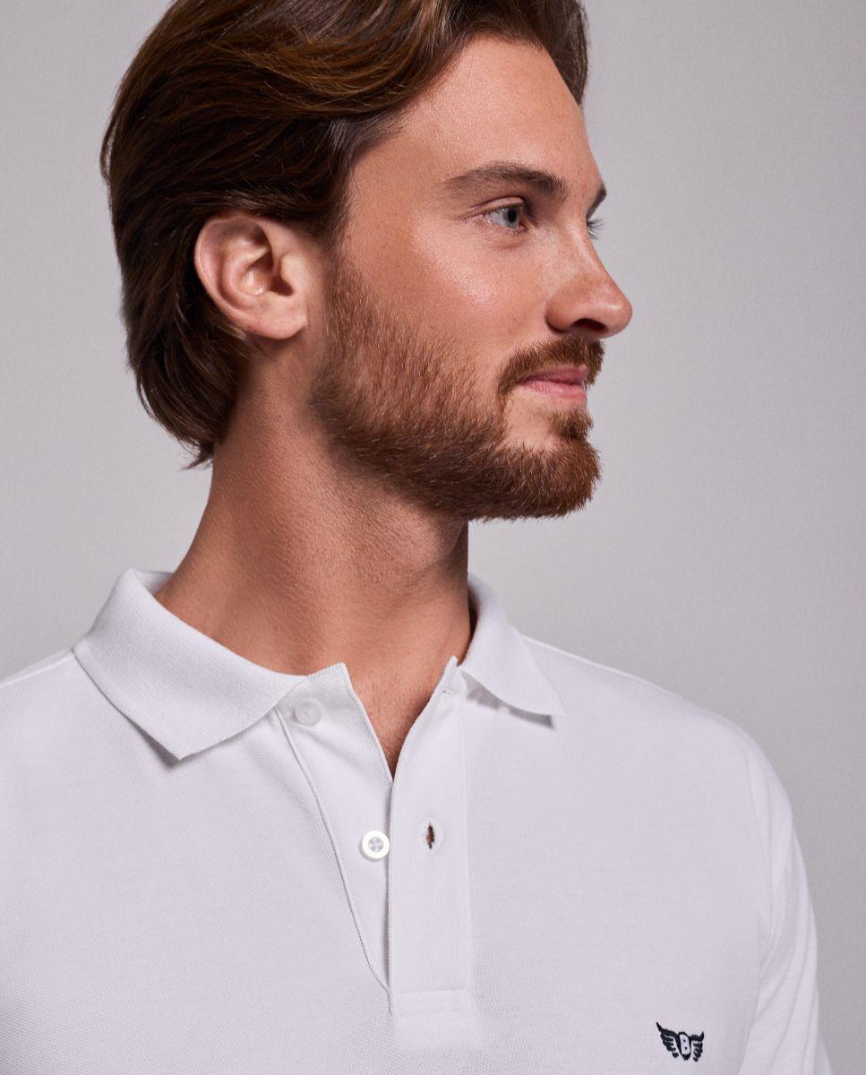 Polo de Manga Curta e Detalhe de Marca Bordado Branco-3
