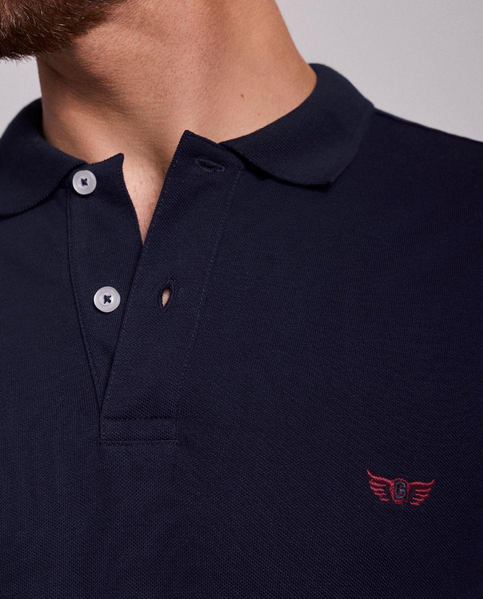 Polo de Manga Curta e Detalhe de Marca Bordado Azul-marinho-4
