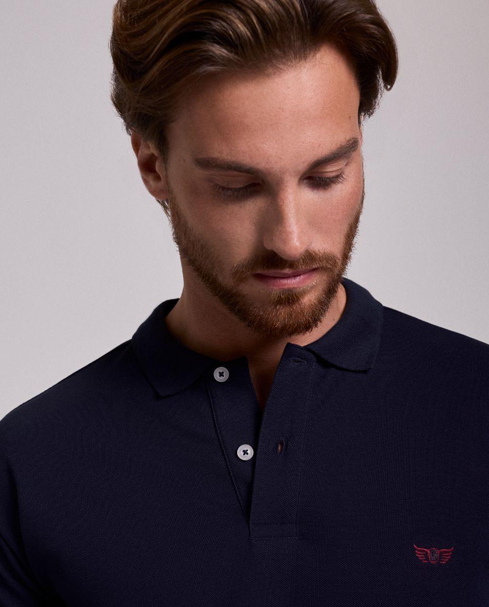 Polo de Manga Curta e Detalhe de Marca Bordado Azul-marinho-3