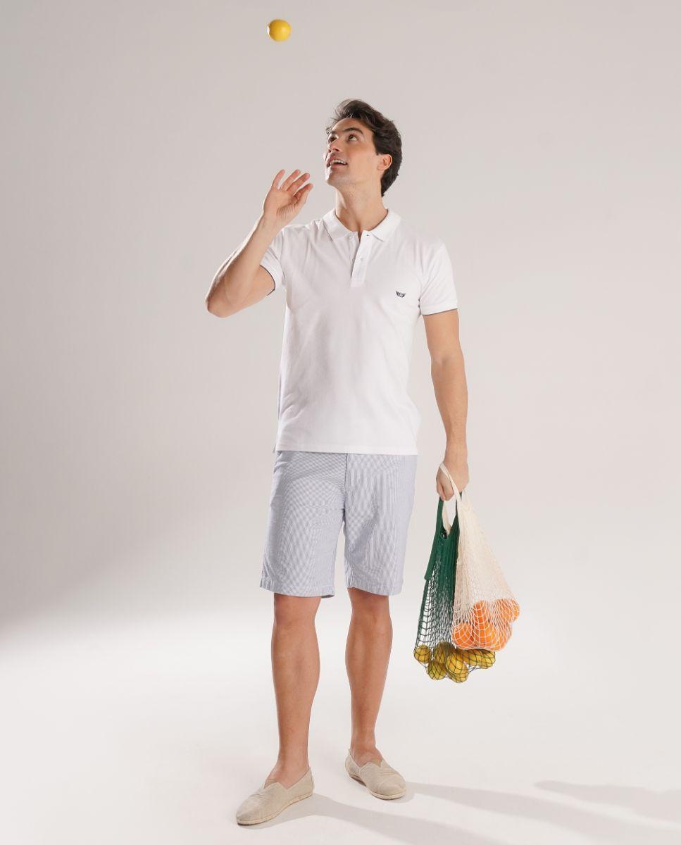 Polo de Manga Curta e Detalhe de Marca Bordado Branco-3