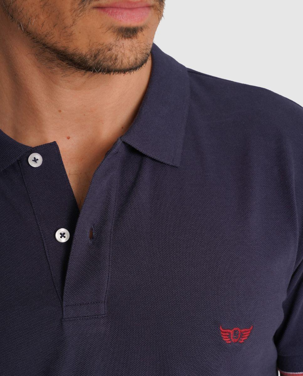 Polo de Manga Curta e Detalhe de Marca Bordado Azul-2