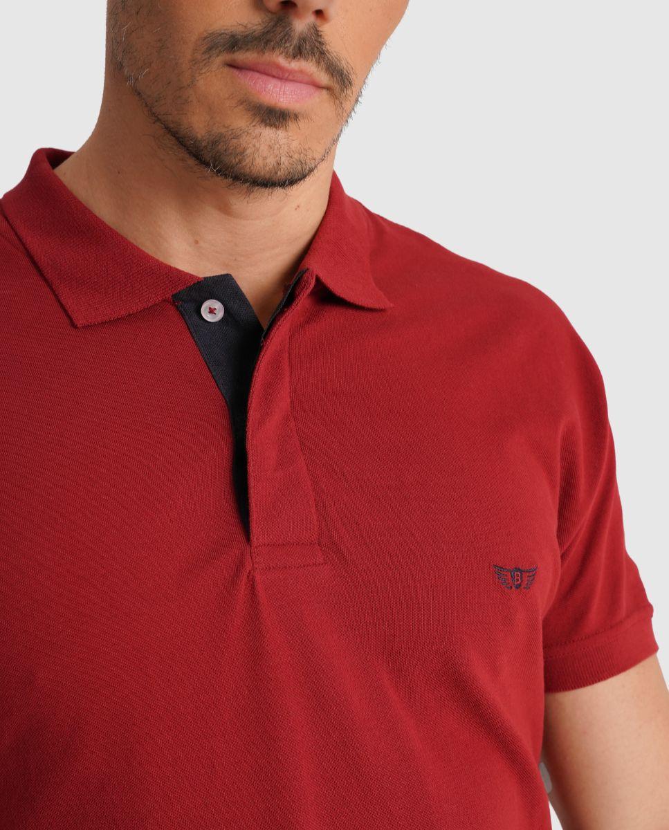 Polo de Manga Curta e Detalhe de Marca Bordado Vermelho-2