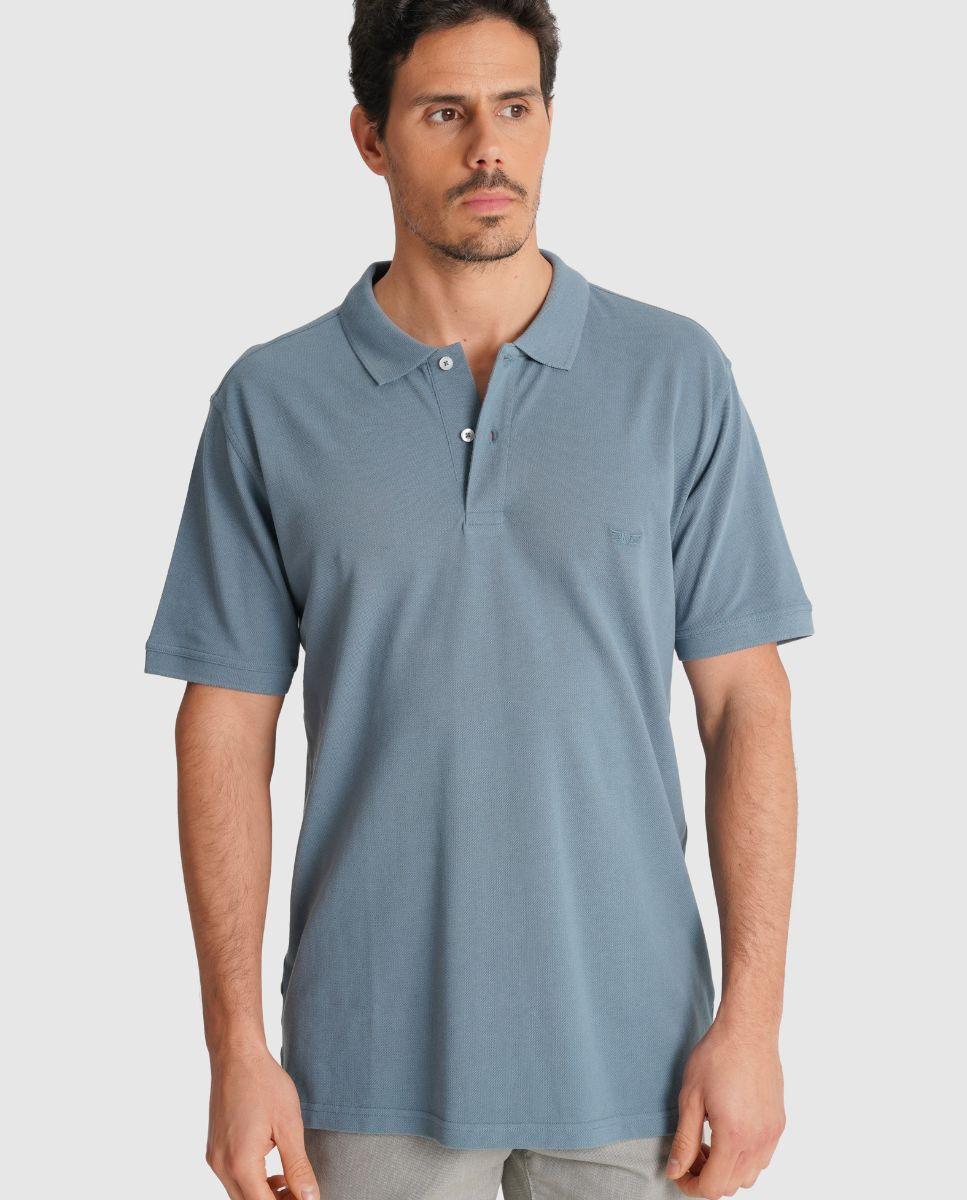 Polo de Manga Curta e Detalhe de Marca Bordado Azul-1