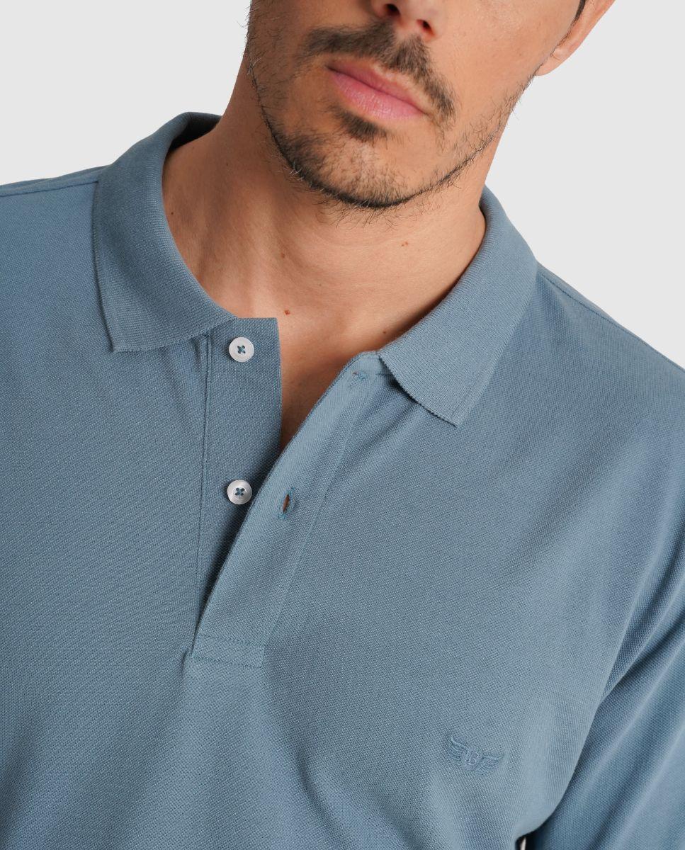 Polo de Manga Curta e Detalhe de Marca Bordado Azul-3