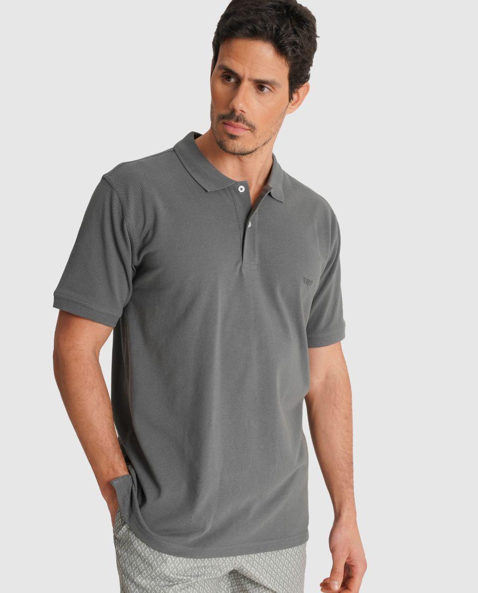 Polo de Manga Curta e Detalhe de Marca Bordado Cinzento-1