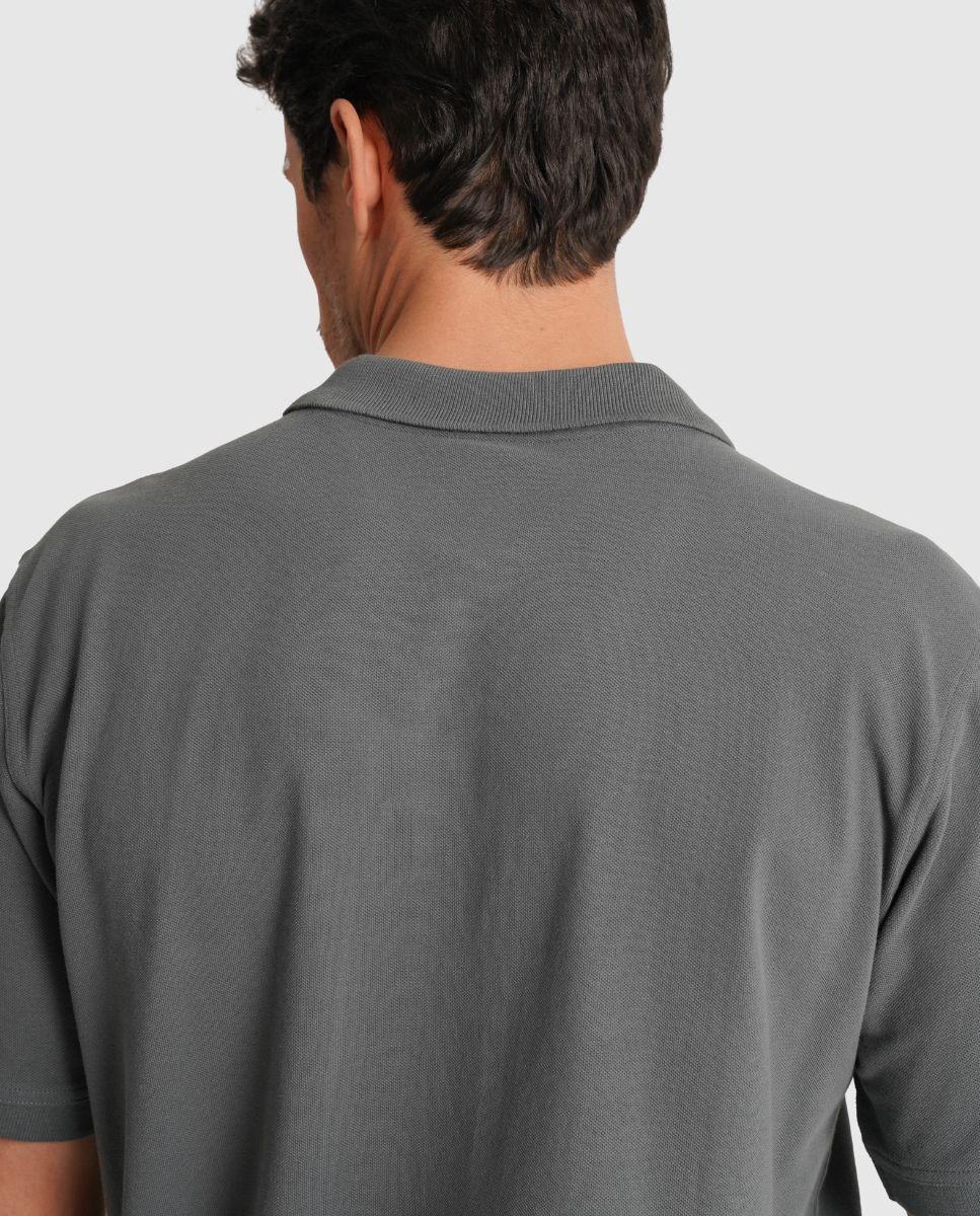 Polo de Manga Curta e Detalhe de Marca Bordado Cinzento-2