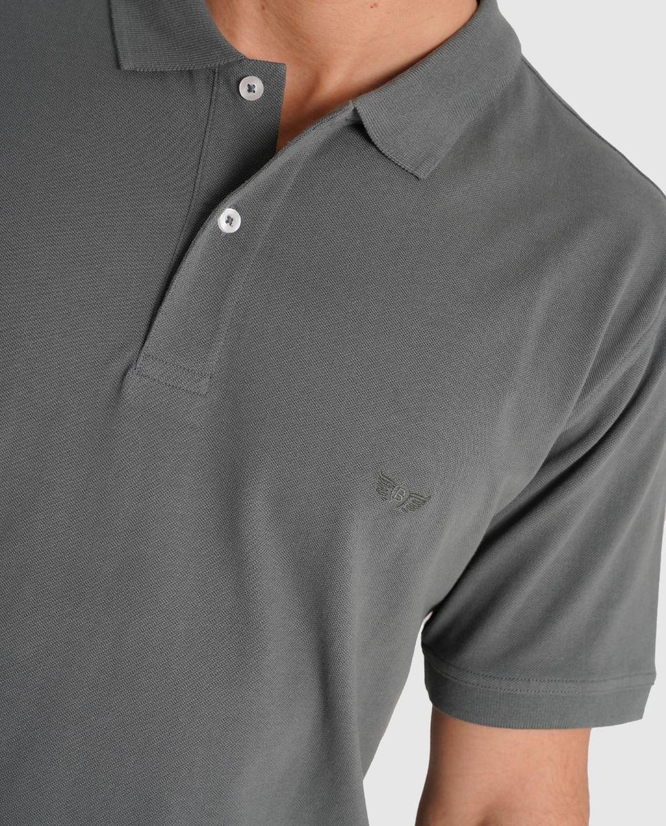 Polo de Manga Curta e Detalhe de Marca Bordado Cinzento-3