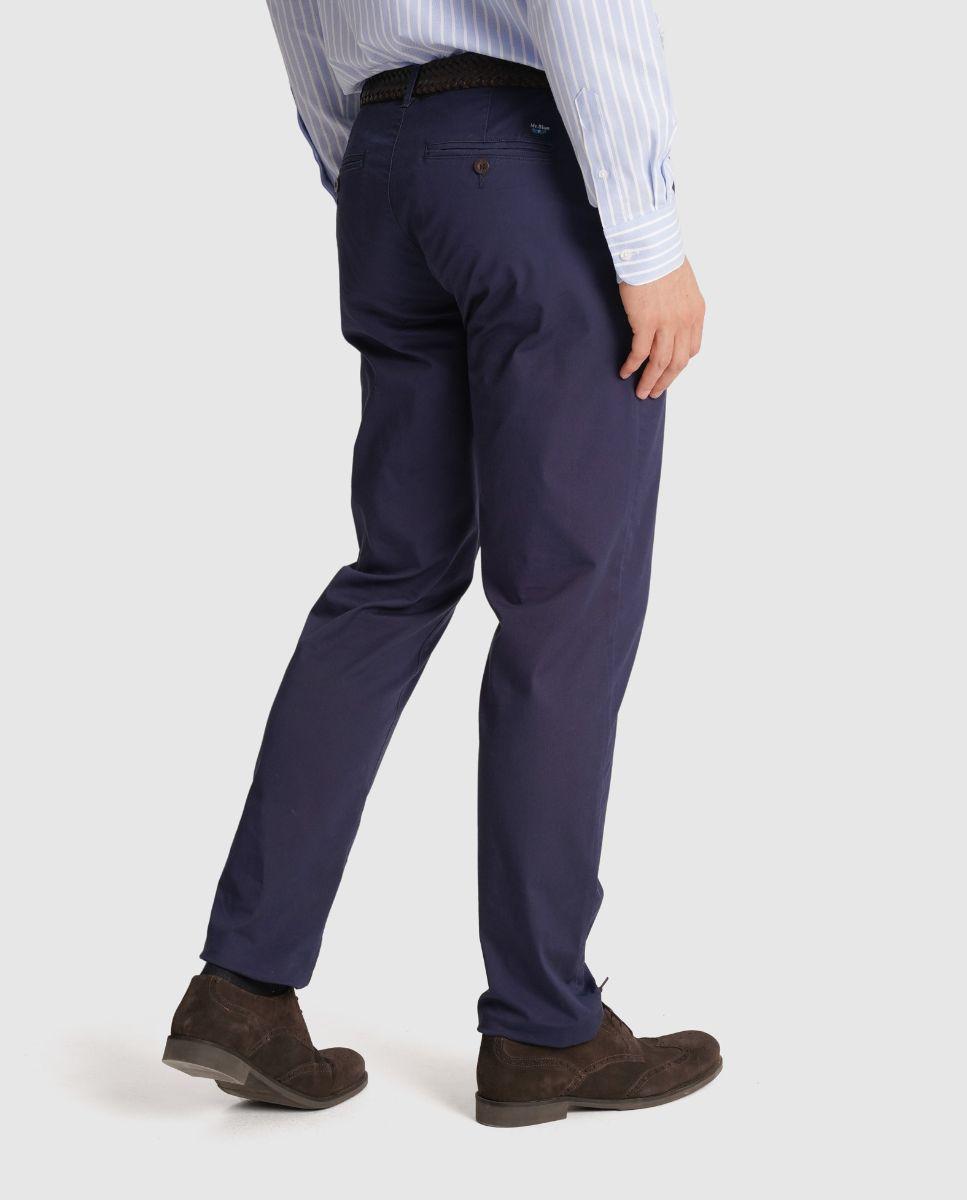 Calças Chino com Presilhas de Corte Regular Azul-2