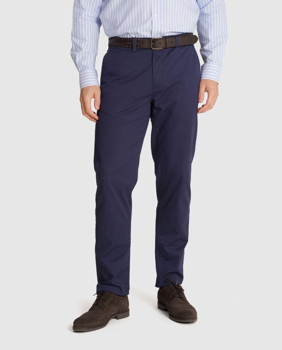 Calças Chino com Presilhas de Corte Regular Azul-1