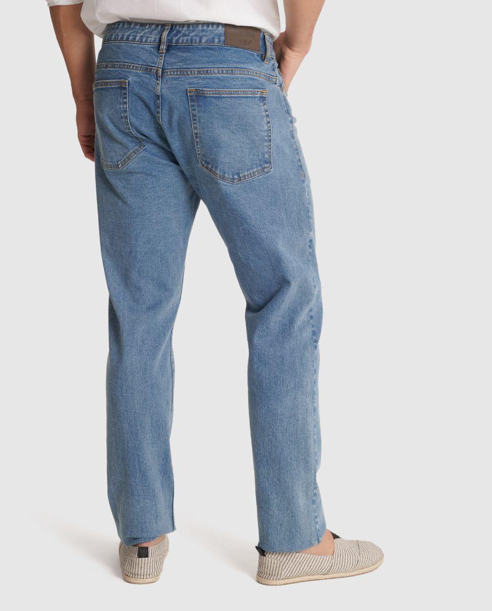 Jeans com Corte a Direito Slim Azul-2