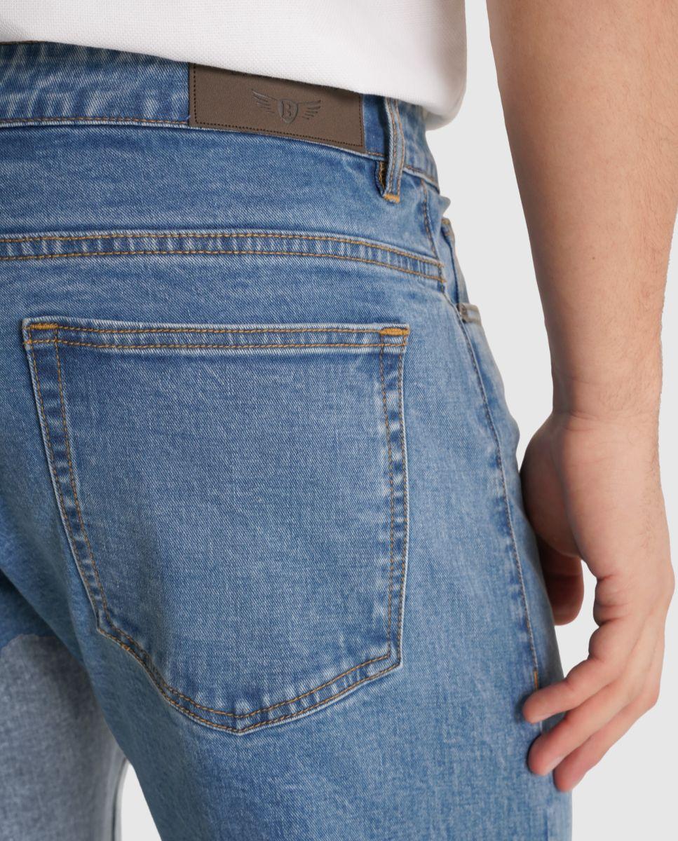 Jeans com Corte a Direito Slim Azul-3