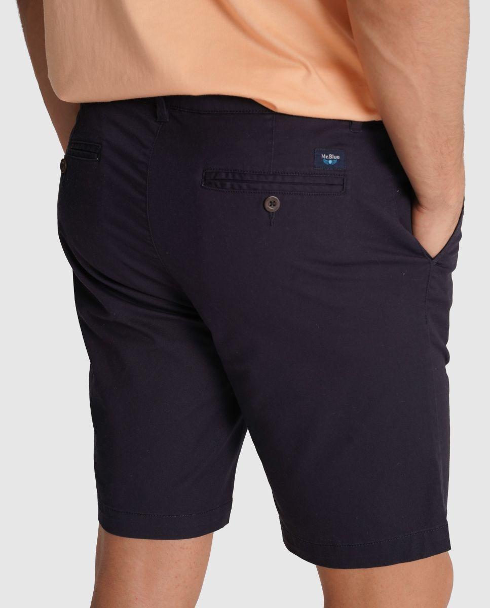 Calças Chino Curtas com Bolsos e Presilha de Corte Regular Azul-2