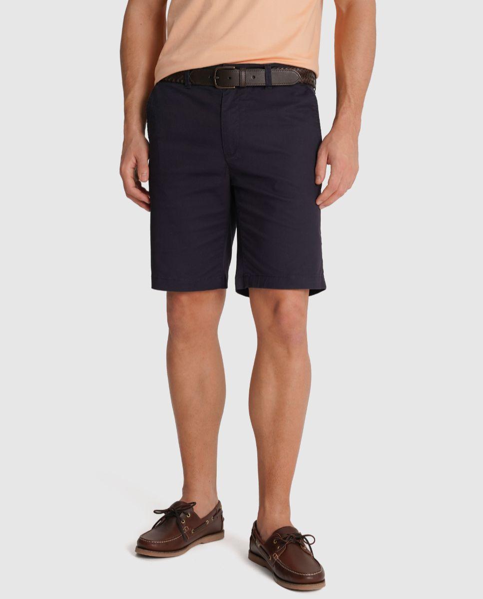 Calças Chino Curtas com Bolsos e Presilha de Corte Regular Azul-3
