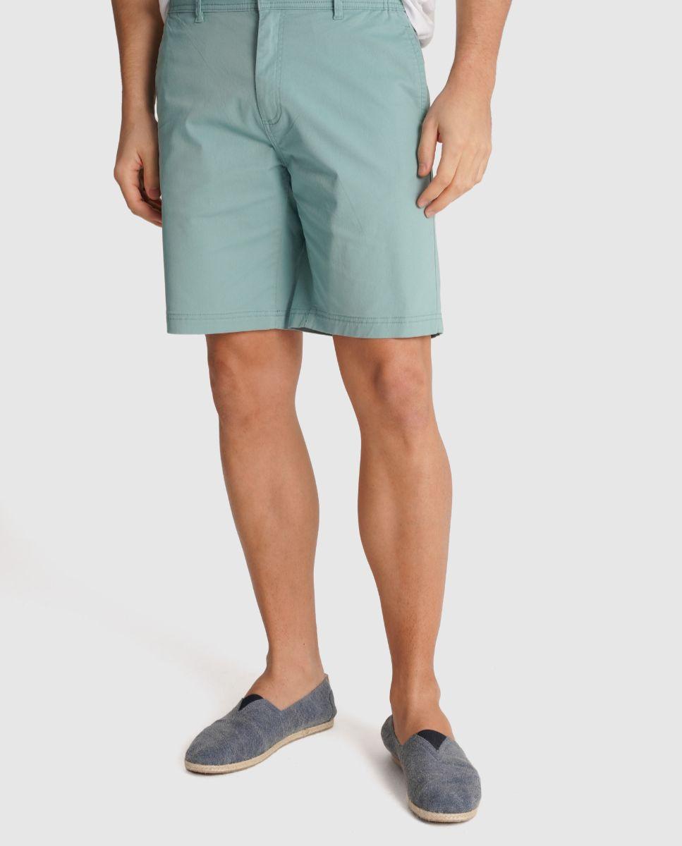Calças Chino Curtas com Bolsos e Presilha de Corte Regular Verde-3