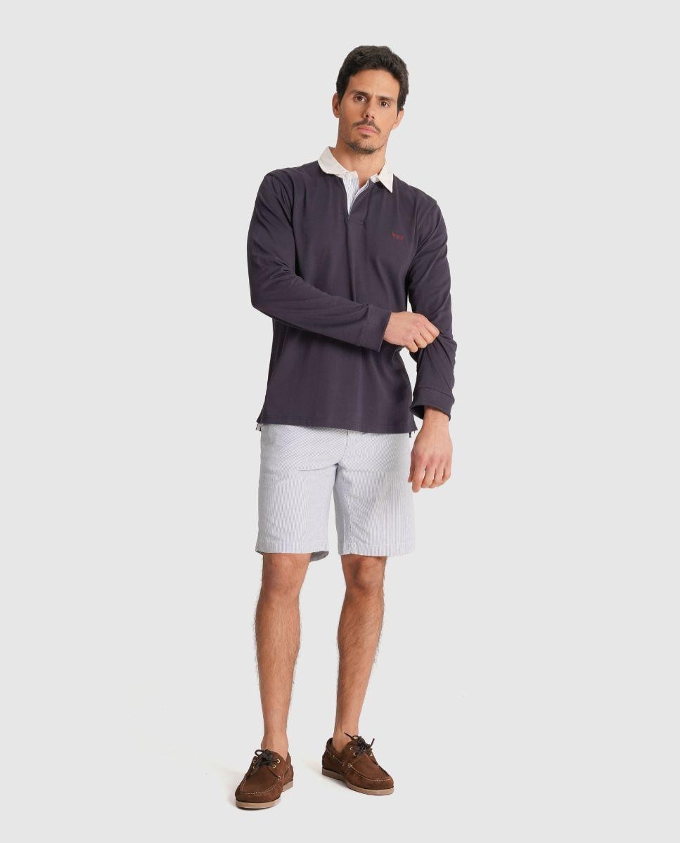 Bermudas com Bolsos e Fecho de Botão e Fecho Zip Azul-3