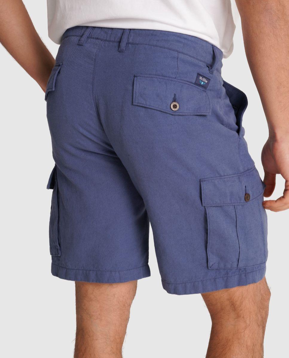 Bermudas com Bolsos Cargo de Corte Regular Azul-2